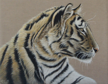 Painting titled "Le tigre face au ve…" by Yoan Rimbault, Original Artwork, Acrylic