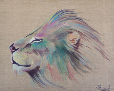 Painting titled "Le lion face au vent" by Yoan Rimbault, Original Artwork, Acrylic