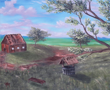 Painting titled "Rural Spring" by Yobe, Original Artwork, Oil Mounted on Wood Stretcher frame