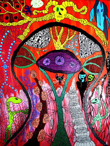 Картина под названием "Retour au centre" - Yog-Sothoth, Подлинное произведение искусства, Акрил Установлен на Деревянная рам…