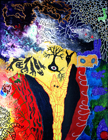 Картина под названием "Moïse" - Yog-Sothoth, Подлинное произведение искусства, Акрил Установлен на Деревянная рама для носил…