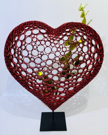 Sculpture intitulée "Mon coeur s'envole" par Yohan Plu, Œuvre d'art originale, Métaux