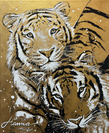 Картина под названием "Tigres de Oro" - Yohanna Albornoz, Подлинное произведение искусства, Акрил