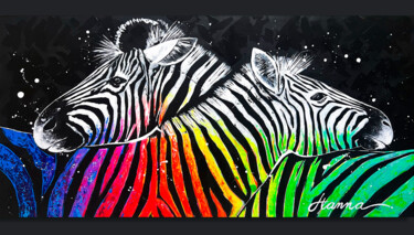 Malerei mit dem Titel "Cebras llenas de Co…" von Yohanna Albornoz, Original-Kunstwerk, Acryl Auf Keilrahmen aus Holz montiert