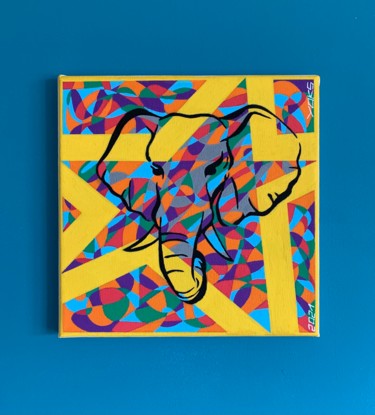 Painting titled "-ÉLéPhAnT de SaVaNe…" by Yoks, Original Artwork, Acrylic Mounted on Wood Stretcher frame