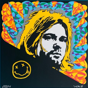 Painting titled "-KuRt CoBaiN;•)" by Yoks, Original Artwork, Acrylic Mounted on Wood Stretcher frame