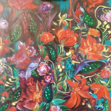 Peinture intitulée "Fleurs d'Été" par Yola, Œuvre d'art originale, Huile Monté sur Châssis en bois