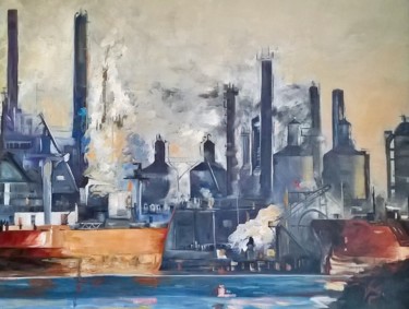 Peinture intitulée "le Havre impression…" par Yola, Œuvre d'art originale, Huile