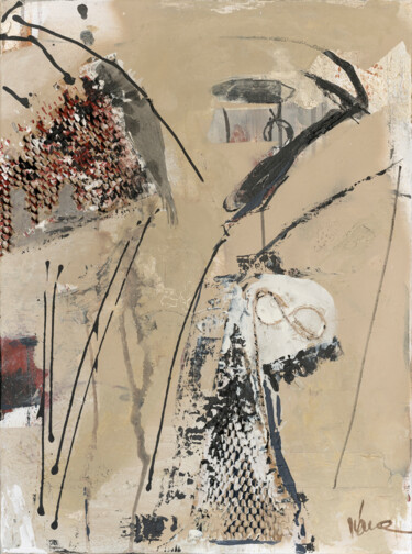 Κολάζ με τίτλο "La Red" από Yolanda Luna, Αυθεντικά έργα τέχνης, Κολάζ Τοποθετήθηκε στο Ξύλινο φορείο σκελετό