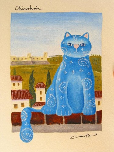 Painting titled "Gatos en Chinchón" by Yolanda Castro Contreras, Original Artwork