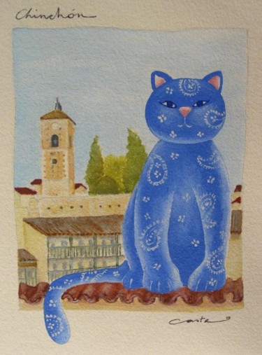 Pintura titulada "Gatos en Chinchón" por Yolanda Castro Contreras, Obra de arte original