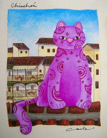 Pintura titulada "Gatos en Chinchón" por Yolanda Castro Contreras, Obra de arte original
