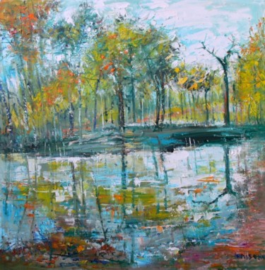 Reflets à Fontainebleau Peinture intitulée "Reflets à Fontaineb…" par Yolande Ardissone, Œuvre d'art originale, Huile Monté sur Châssis