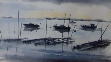 Painting titled "Bassin d'Arcachon" by Yolande Lefever, Original Artwork, Watercolor