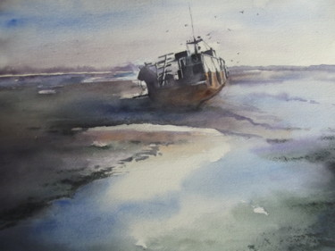 Peinture intitulée "A marée basse" par Yolande Lefever, Œuvre d'art originale, Aquarelle