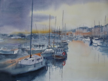 Painting titled "Port de Saint-Malo" by Yolande Lefever, Original Artwork, Watercolor