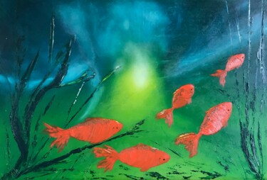 Pintura titulada "Poissons rouges" por Yolande Strauss Ruinet (Yola), Obra de arte original, Oleo