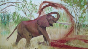 Painting titled "ELEPHANT'JEUX" by Yolande Thierry, Original Artwork, Oil