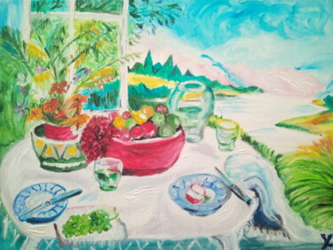 Painting titled "A table !" by Yolande Thierry, Original Artwork, Acrylic
