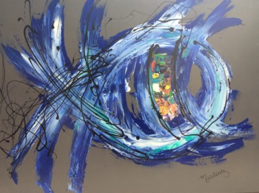 Painting titled "poisson bleu" by Martinez, Original Artwork, Acrylic
