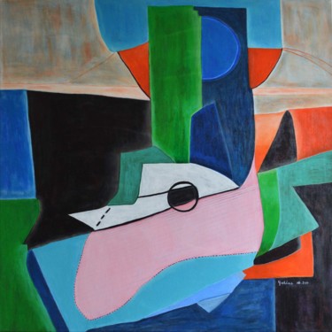 Painting titled "133 - GUITARE" by Yolene, Original Artwork, Acrylic Mounted on Wood Stretcher frame