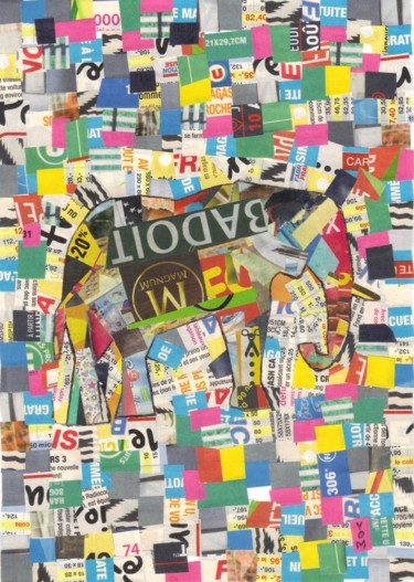 Collages intitulée "Elephant I" par Yom, Œuvre d'art originale