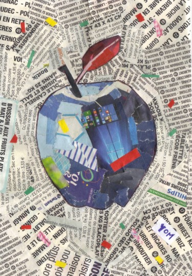 Collages intitulée "Pomme I" par Yom, Œuvre d'art originale