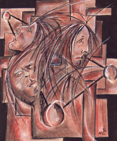 Peinture intitulée "trio" par Lionel Dubois, Œuvre d'art originale, Crayon