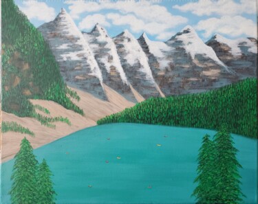 Schilderij getiteld "Moraine Lake" door Yongqiang Xu, Origineel Kunstwerk, Acryl