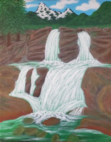 Malerei mit dem Titel "Golden Creek Falls" von Yongqiang Xu, Original-Kunstwerk, Acryl