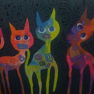 Malarstwo zatytułowany „Gatos en celos” autorstwa Yony Calderon, Oryginalna praca, Akryl