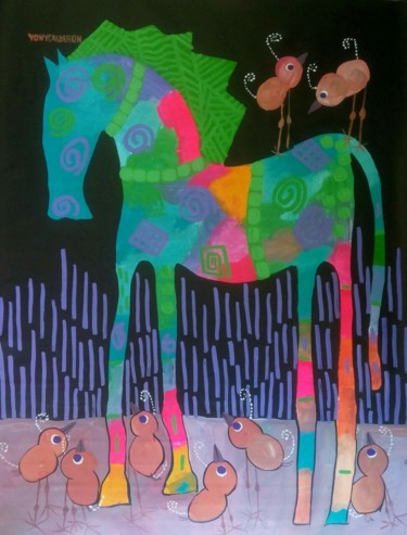 Pintura intitulada "caballos celestiales" por Yony Calderon, Obras de arte originais, Acrílico