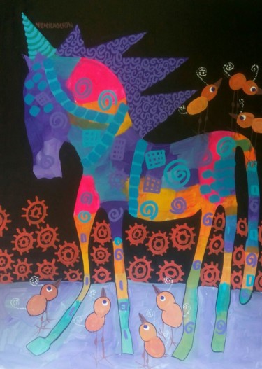 Painting titled "caballo celestial s…" by Yony Calderon, Original Artwork, Acrylic