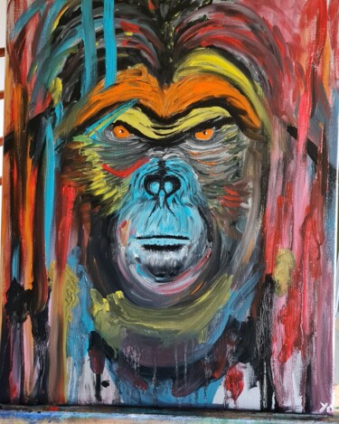 Painting titled "Le Roi KONG" by Yoric Ernst, Original Artwork, Oil Mounted on Wood Stretcher frame