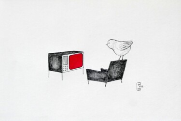 Dessin intitulée "Rien à la télé" par Yorizzyo, Œuvre d'art originale, Encre