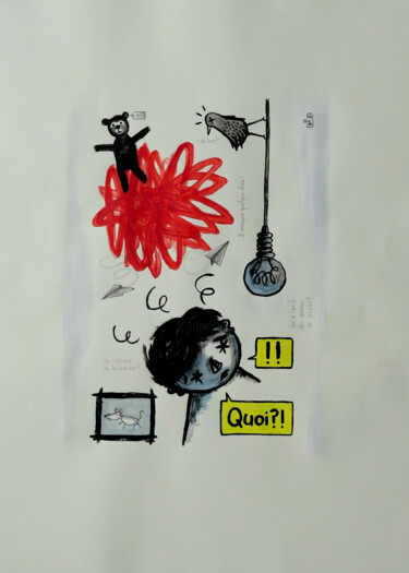 Malerei mit dem Titel "Quoi?!" von Yorizzyo, Original-Kunstwerk, Acryl