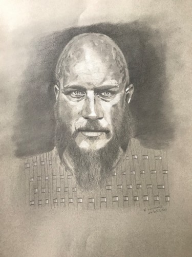 Drawing titled "Ragnar Lothbrok" by Nicolas Condamin, Original Artwork, Graphite