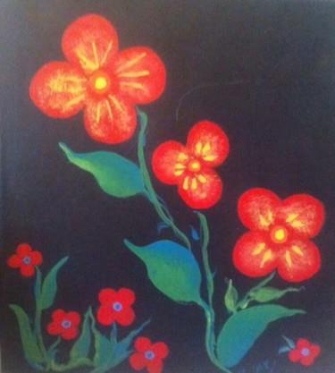 Painting titled "פרחים באדום" by Roni Oz, Original Artwork, Acrylic