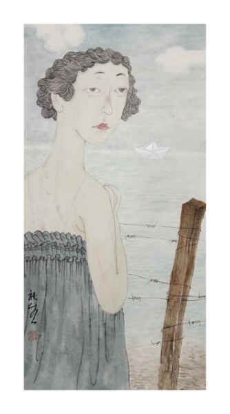 Painting titled "远方" by 祐生, Original Artwork, Ink Mounted on Wood Stretcher frame