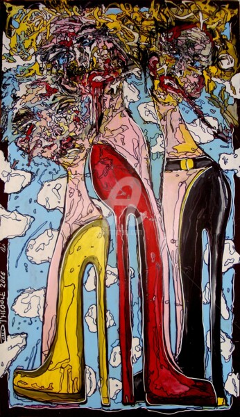 Malerei mit dem Titel "Skyscraper girls" von Théoule, Original-Kunstwerk, Acryl