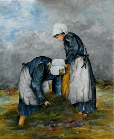 Painting titled "Les goémonières" by Yves Sauvage- Ty Ar Youn Bihan, Original Artwork, Acrylic