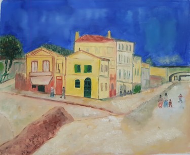 Peinture intitulée "La maison jaune ( V…" par Younes Mk, Œuvre d'art originale, Huile