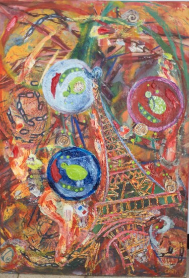 Painting titled "africain à paris" by Younes Sari, Original Artwork, Oil