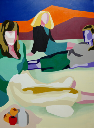 Schilderij getiteld "lunch on the grass" door Young Park, Origineel Kunstwerk, Olie