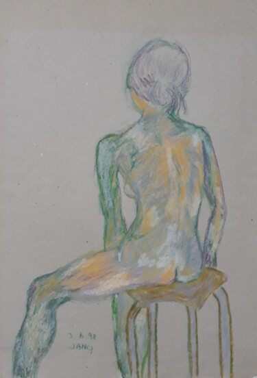 Drawing titled "Girl sitting back" by Pinky, Original Artwork, Pastel