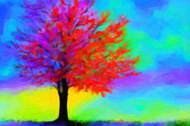 Painting titled "FALL TREE" by Younsi, Original Artwork, Oil