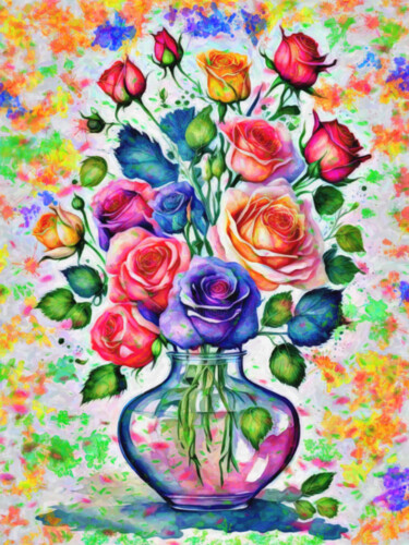 Peinture intitulée "Bouquet of roses in…" par Younsi, Œuvre d'art originale, Aquarelle