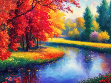 Painting titled "Autumn Season V.1" by Younsi, Original Artwork, Oil