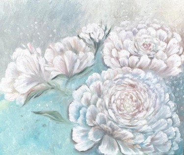 Malerei mit dem Titel "Нежность. Белые пио…" von Anna Butler, Original-Kunstwerk, Öl