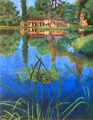Painting titled "Pagoda" by R K, Original Artwork, Oil